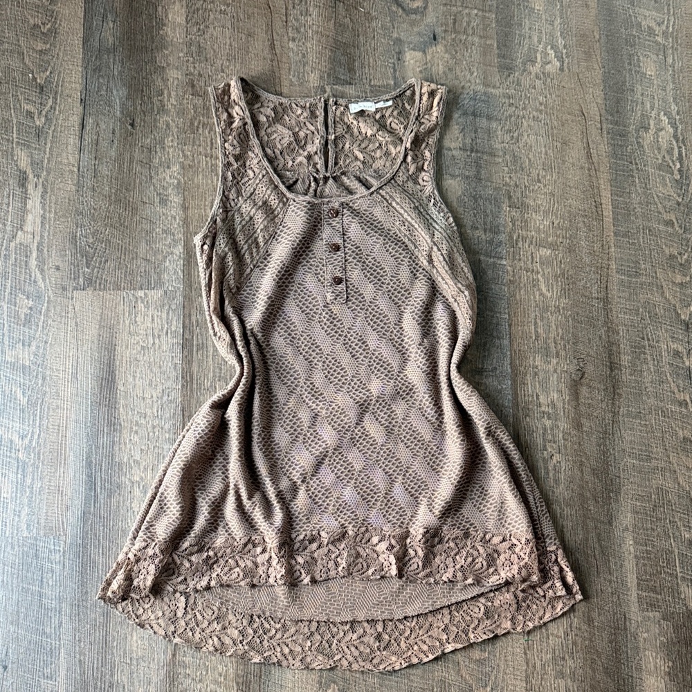 Sheer Lace Tunic Dress Boho Layering Piece Swim Cover Up Medium
